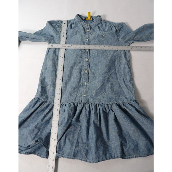 Polo Ralph Lauren Dress Girls Sz 12 Chambray Blue Drop Waist Cottage Core - Picture 10 of 15